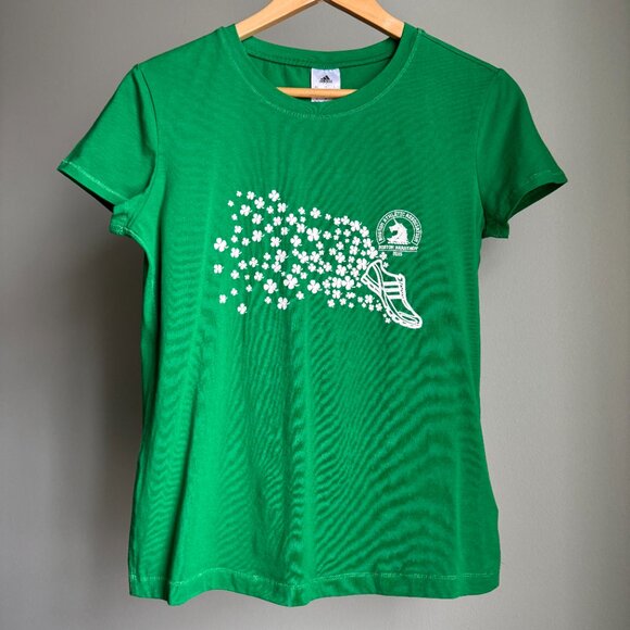 Green Adidas Soft T-Shirt Boston Marathon Shamrocks - Picture 10 of 12
